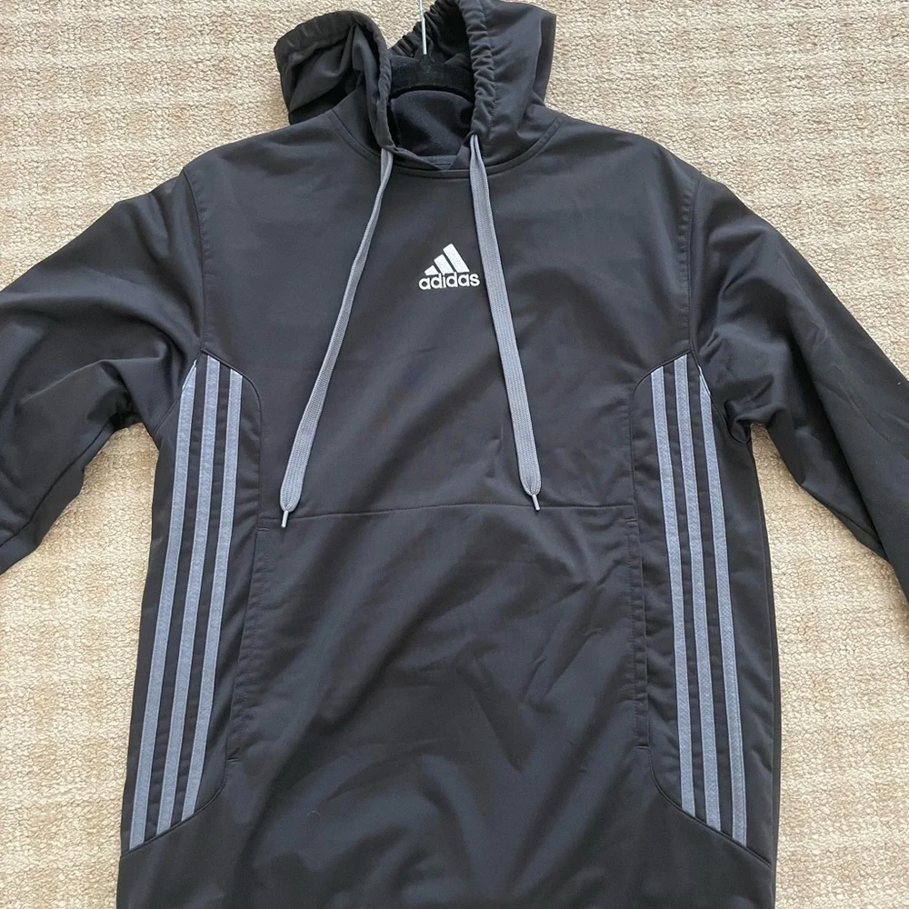 Adidas Black and Gray Hoodie with Athletic Stripes